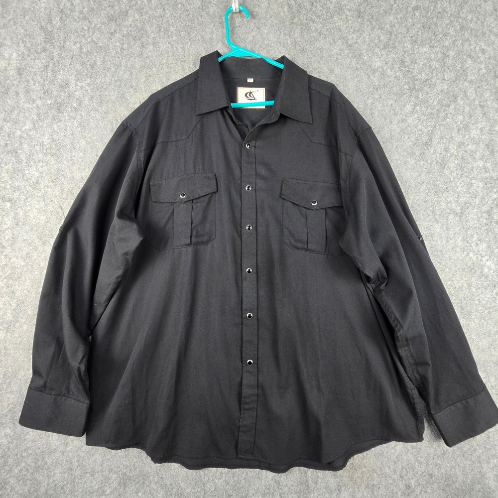 Coevals Club Western Shirt Mens XXL Black Regular Pearl Snap Roll Tab Sleeve